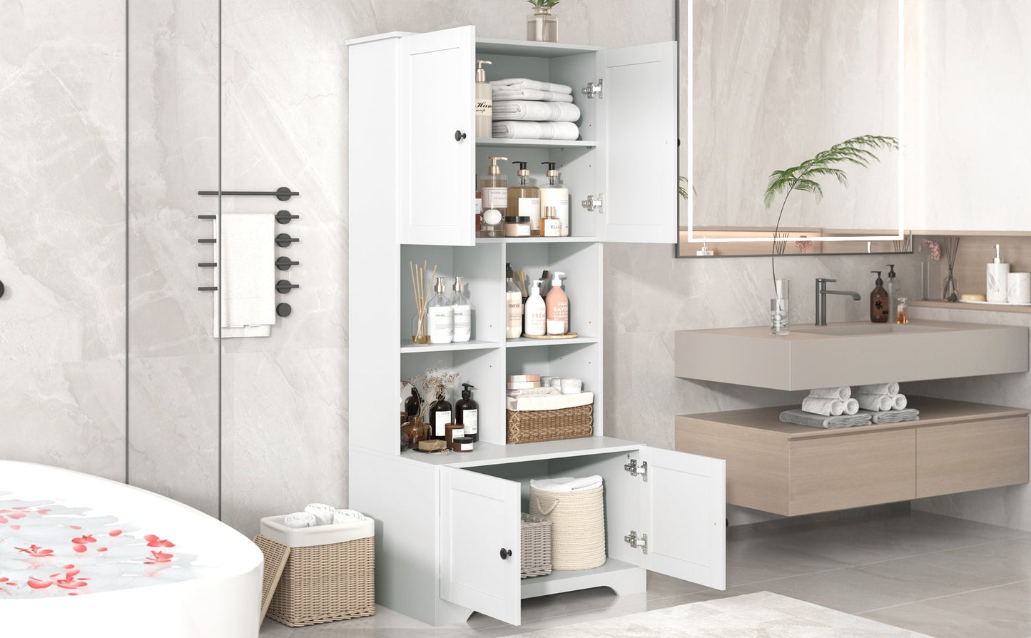Elegant 4-Door Bathroom Storage Cabinet with Adjustable Shelves