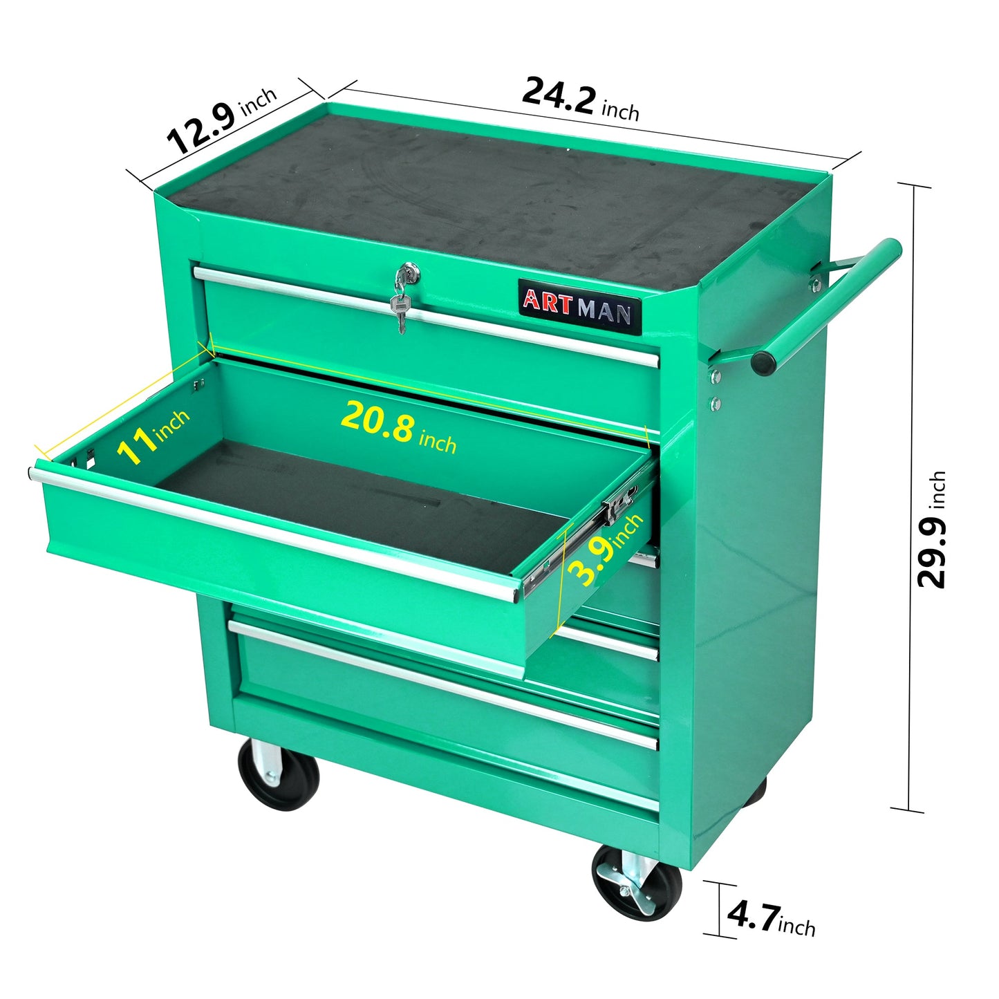 5 DRAWERS MULTIFUNCTIONAL TOOL CART WITH WHEELS-GREEN - Korvel