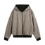 Double-sided Wear Hooded Cardigan Unisex Spring and Autumn Casual Loose Fit Plaid Short Jacket Two-Way Wearing - Korvel