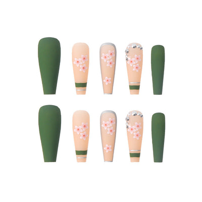 New Wear Nail Spring Flowers Bloom Drill Nail Ins Style Long Ballet Nail - Korvel