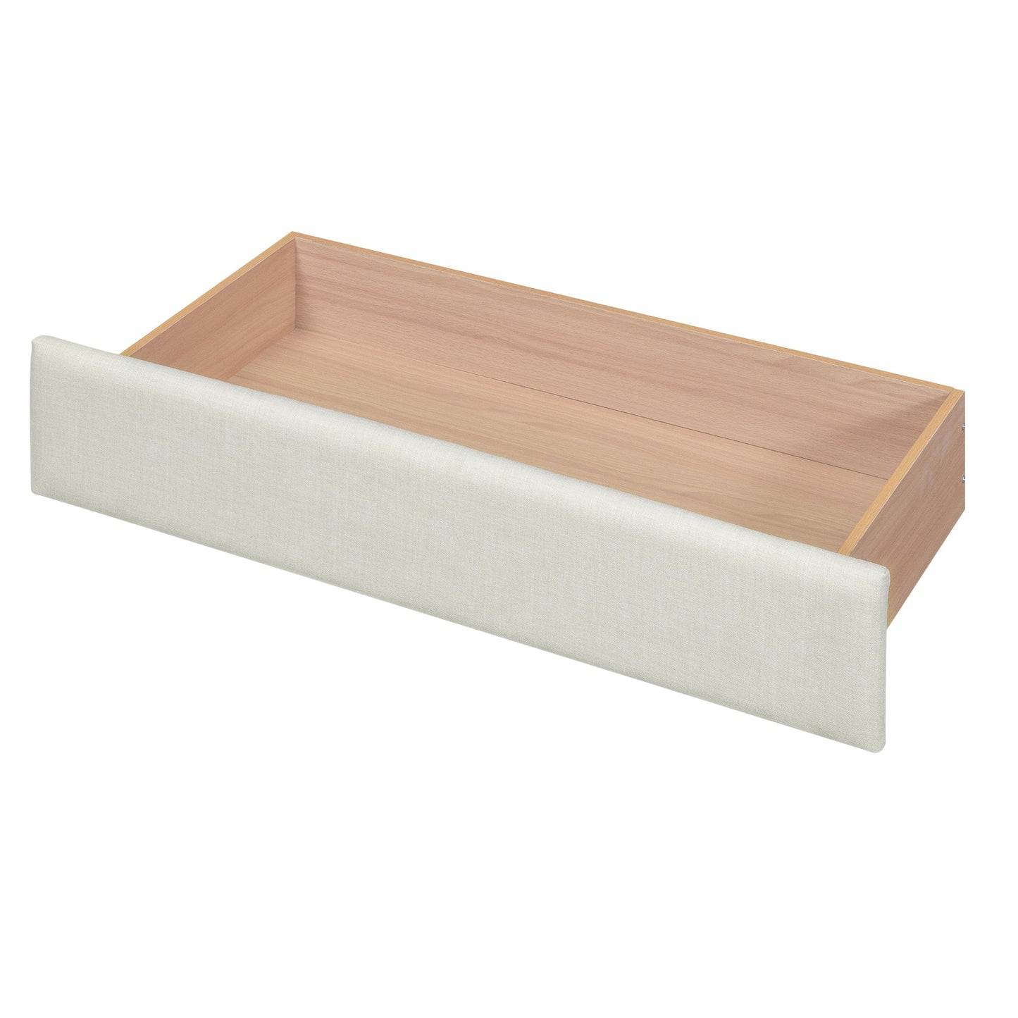 Full Size Upholstered Platform Bed with One Large Drawer in the Footboard and Drawer on Each Side Beige - Korvel