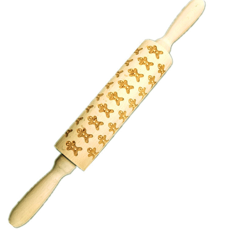 Wooden Rolling Pin Beech Wood Laser Engraved Printing Rolling Pin Christmas Flip Sugar Cookie Pressing Stick - Korvel