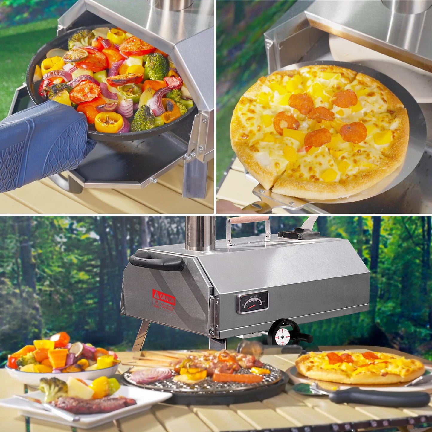 Horno de Pizza Exterior Semi-Automático Plateado de 12"