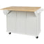 Kitchen trolley with rubber wood leaf countertop, 5-wheel kitchen island, storage cabinet and 3 dining drawers, white - Korvel