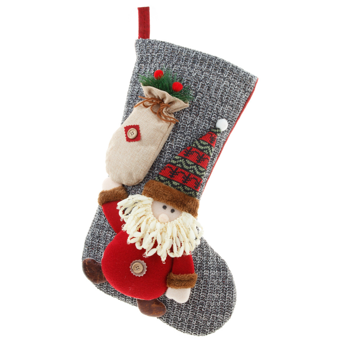 Christmas Decorations Knitted Yarn Large 3D Santa Claus Snowman Deer Christmas Socks Gift Bag - Korvel