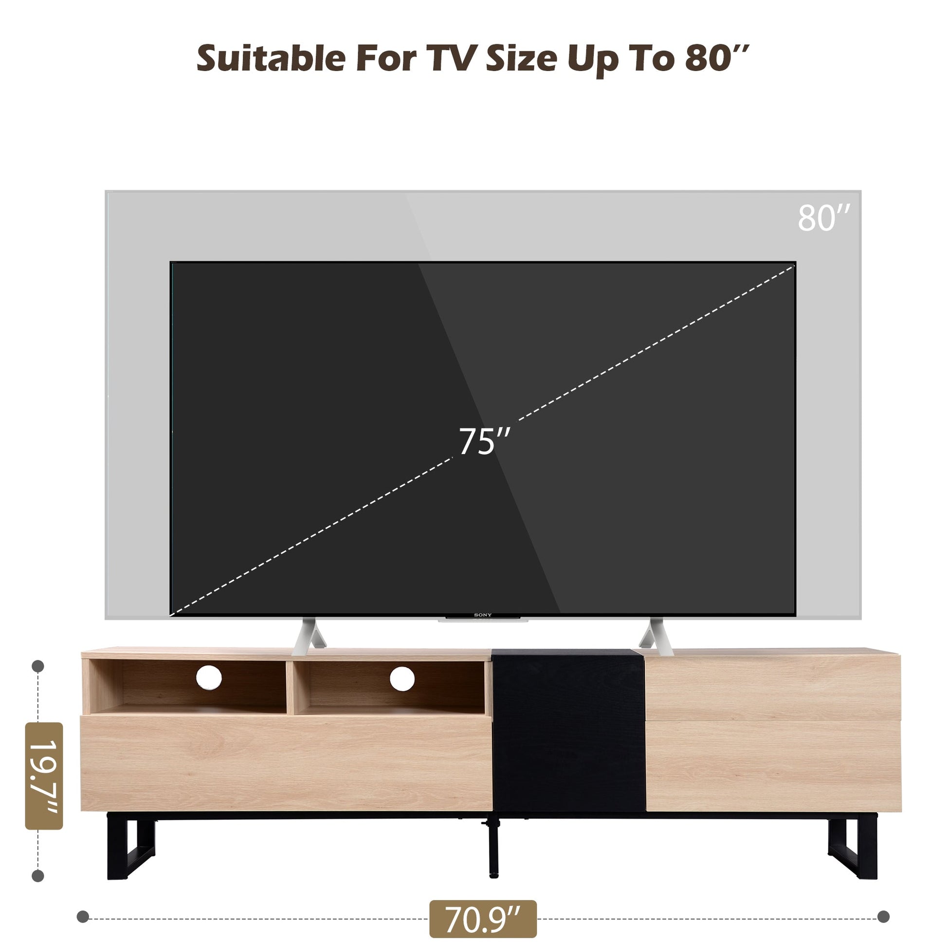 Modern TV Stand for 80'' TV with Double Storage Space Media Console Table Entertainment Center with Drop Down Door - Korvel