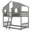 Twin over Twin House Bunk Bed with Roof , Window, Window Box, Door , with Safety Guardrails and Ladder, Grey - Korvel