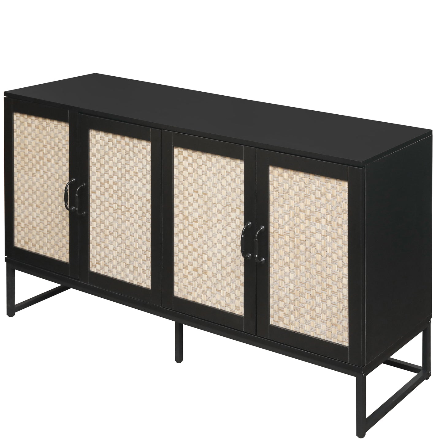 Rattan 4-Door Sideboard , Sideboard Buffet Storage Cabinet,Accent Storage Cabinet , Large Cabinet With 4 Rattan Decorated Doors - Korvel