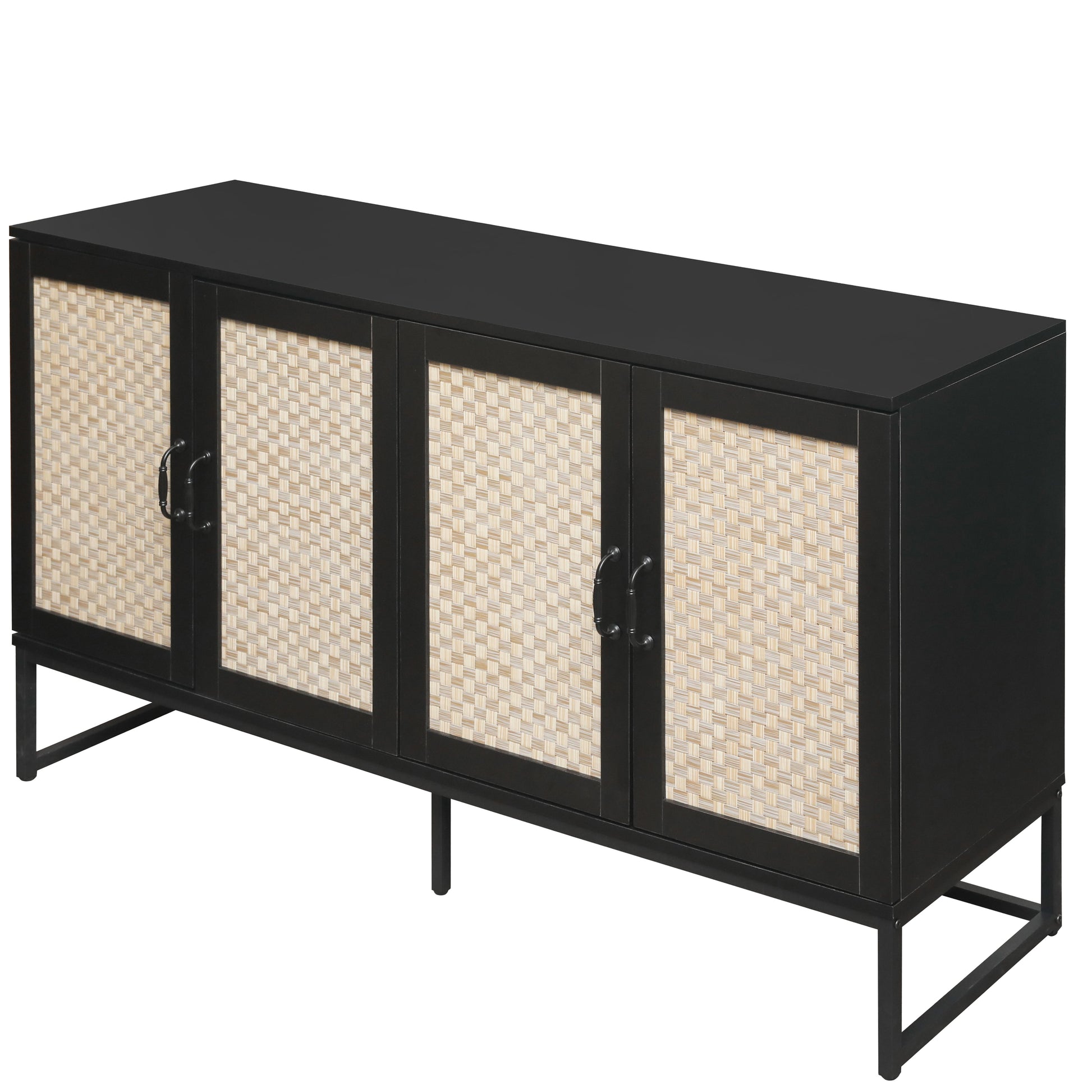 Rattan 4-Door Sideboard , Sideboard Buffet Storage Cabinet,Accent Storage Cabinet , Large Cabinet With 4 Rattan Decorated Doors - Korvel