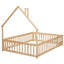 Full House-Shaped Headboard Floor Bed with Fence - Natural