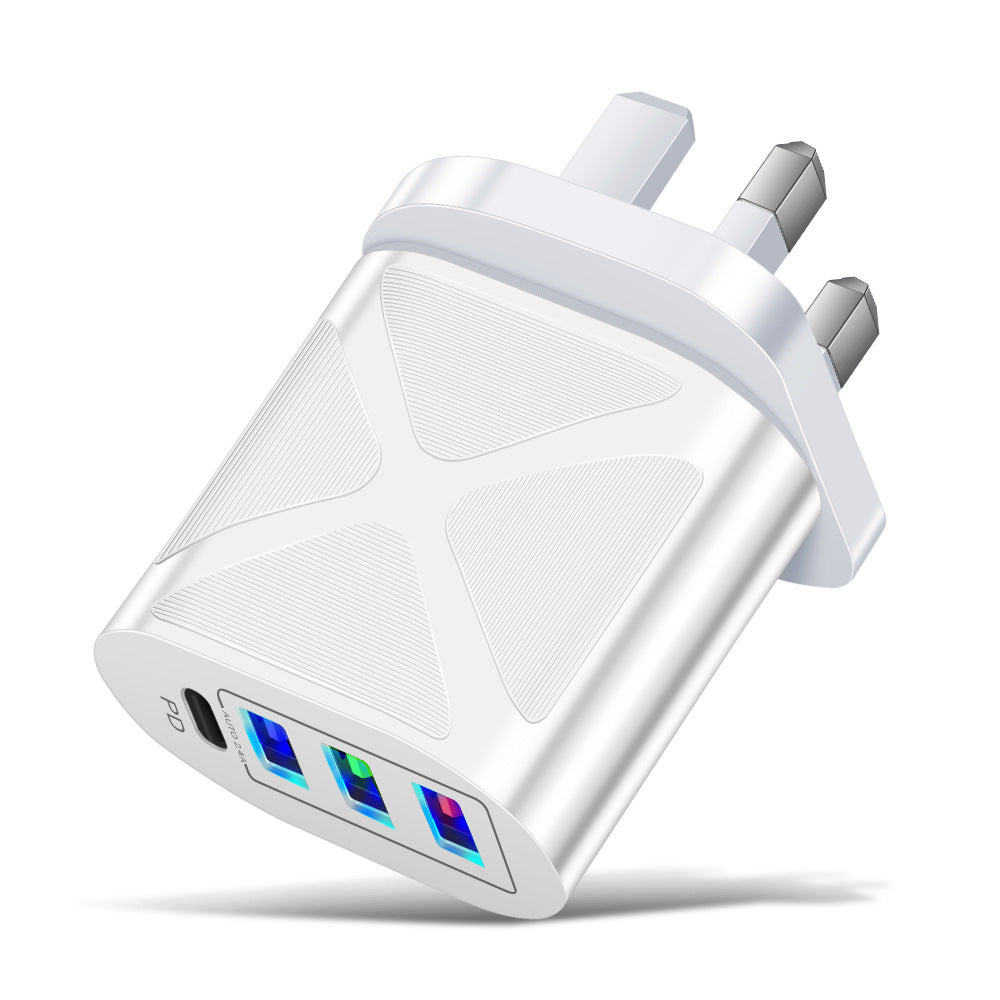 New 3USB+PD fast charging head, US standard, European standard, British standard, PD+3USB multi port charger charging head - Korvel