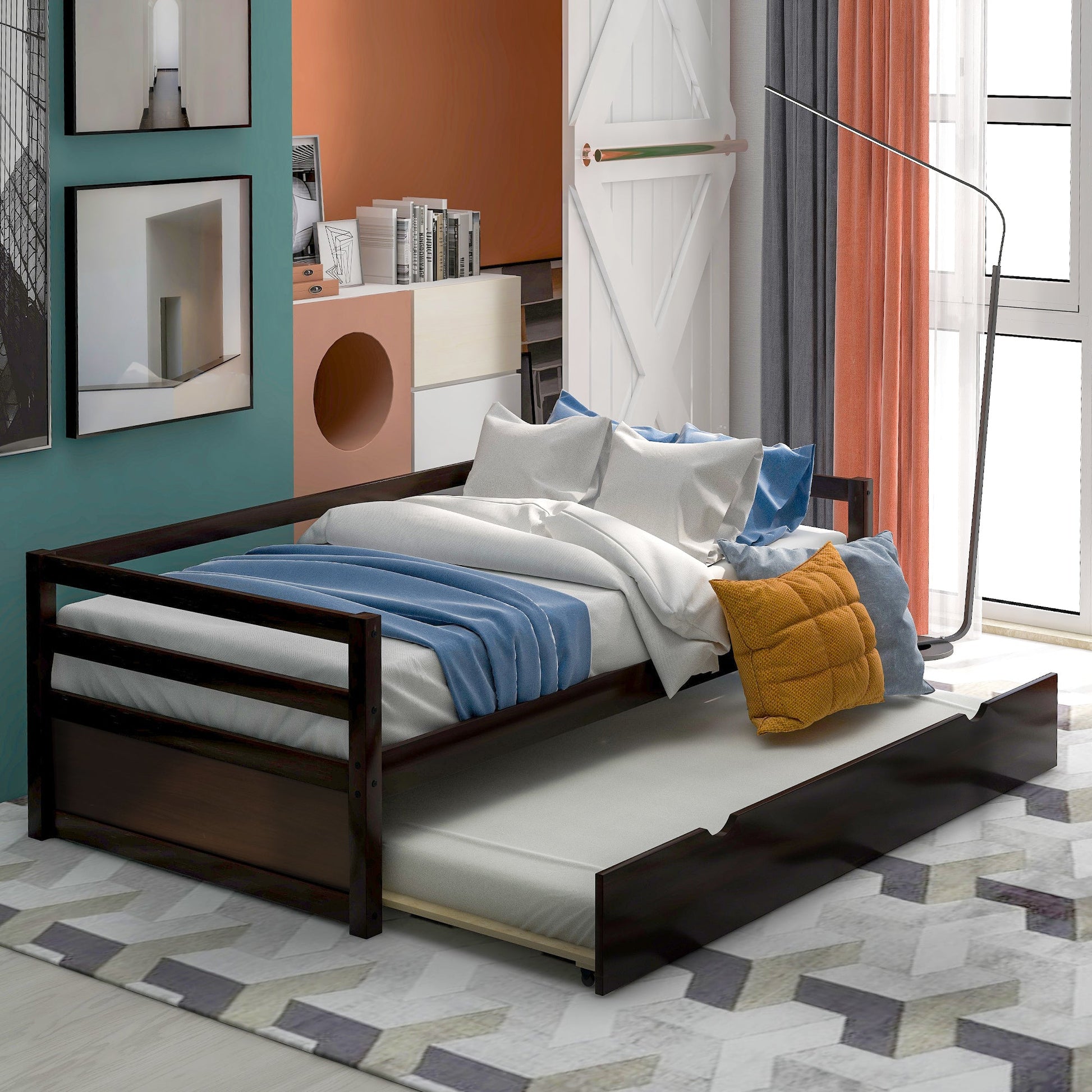 Daybed with Trundle Frame Set, Twin Size, Espresso(New SKU:WF283064AAP) - Korvel