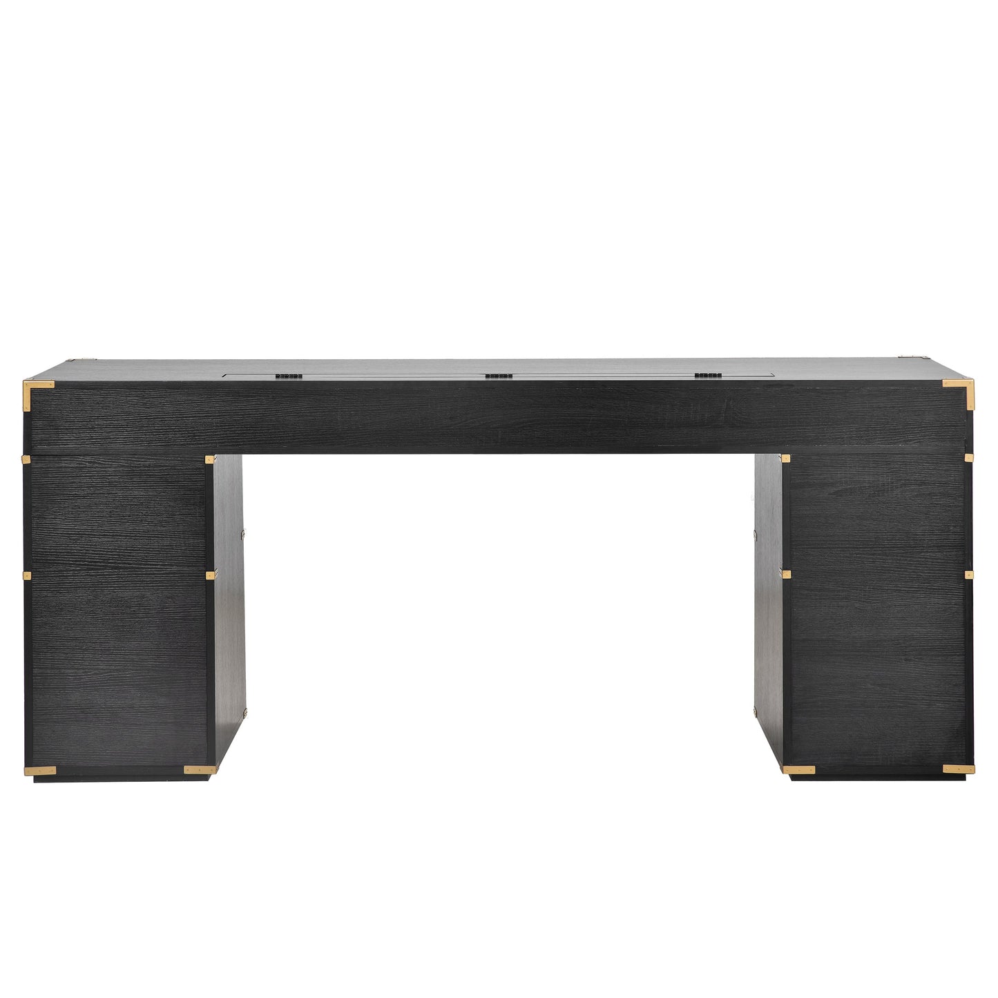 70 inch classic and traditional executive desk with metal trim, writing desk with 2 file drawers, USB ports, and sockets, black - Korvel