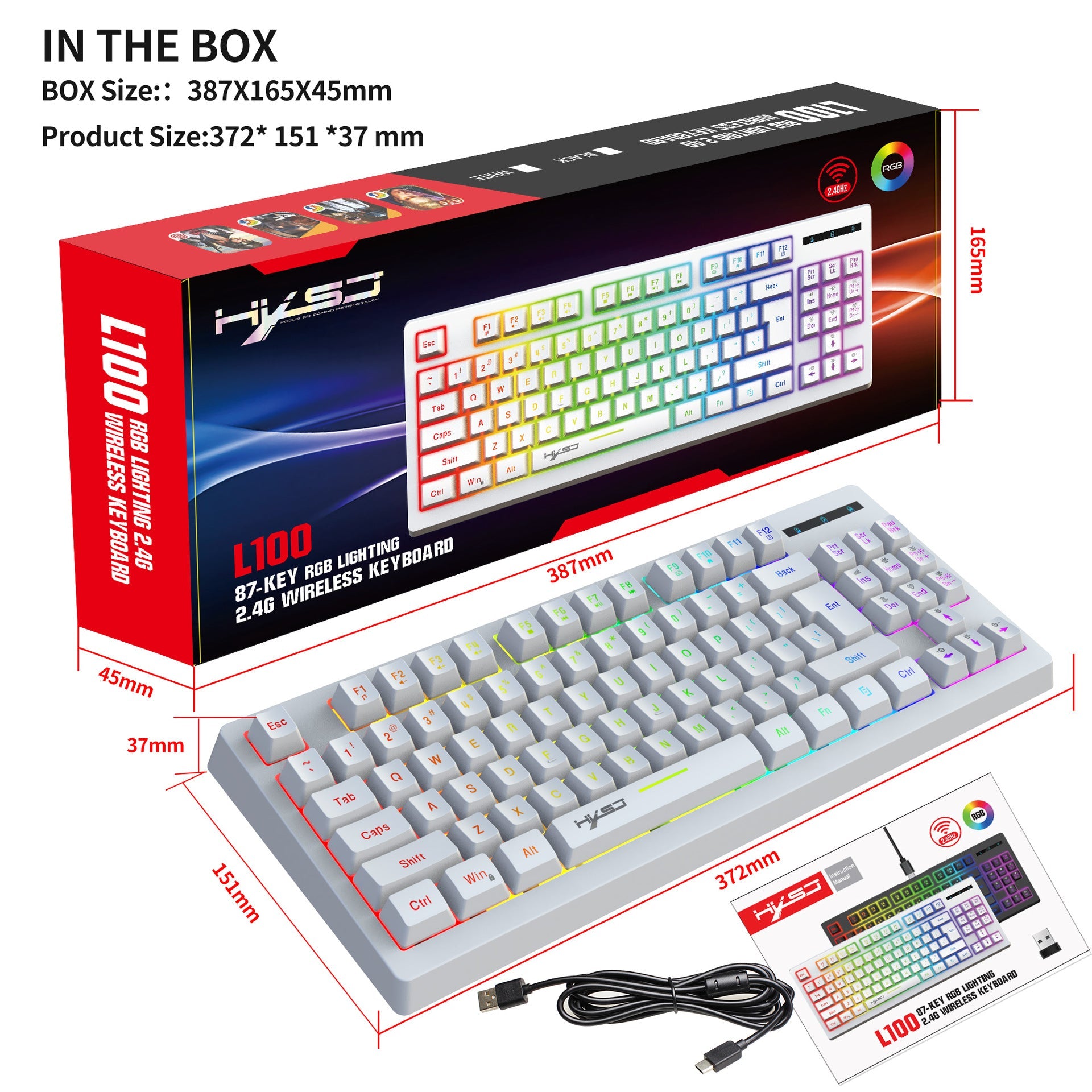 87 key wireless 2.4G film keyboard RGB backlit wireless keyboard - Korvel