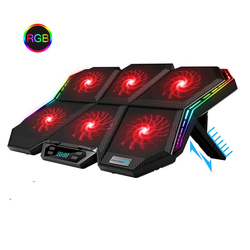 Gaming Laptop Cooler Six Fan Two USB Port Led RGB Lighting Notebook Stand for Laptop 12-17 inch Laptop Cooling Pad - Korvel