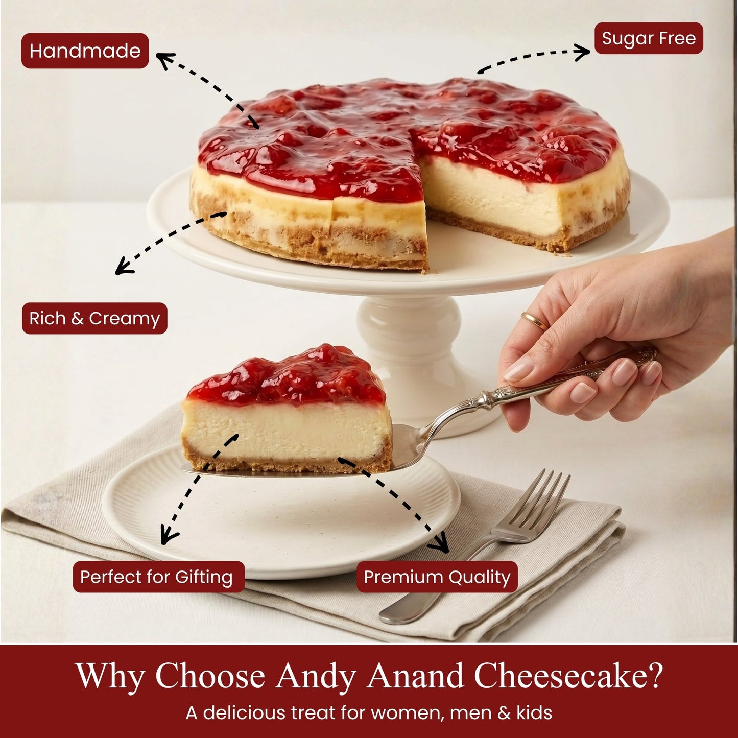 Tarta de Queso de Fresa Sin Azúcar Andy Anand 9" - 3.4 lbs