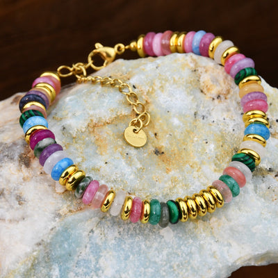Ins style dopamine colored natural stone bead bracelet for women niche and high-end non fading crystal bracelet - Korvel