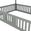 Full Size Wood House Bed with Fence and Door, Gray - Korvel