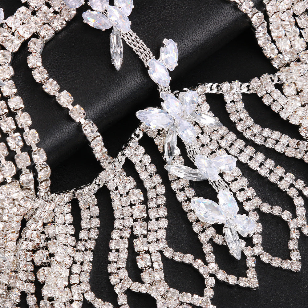 Elegant Leaf Water Diamond Tassel Headwear for Women