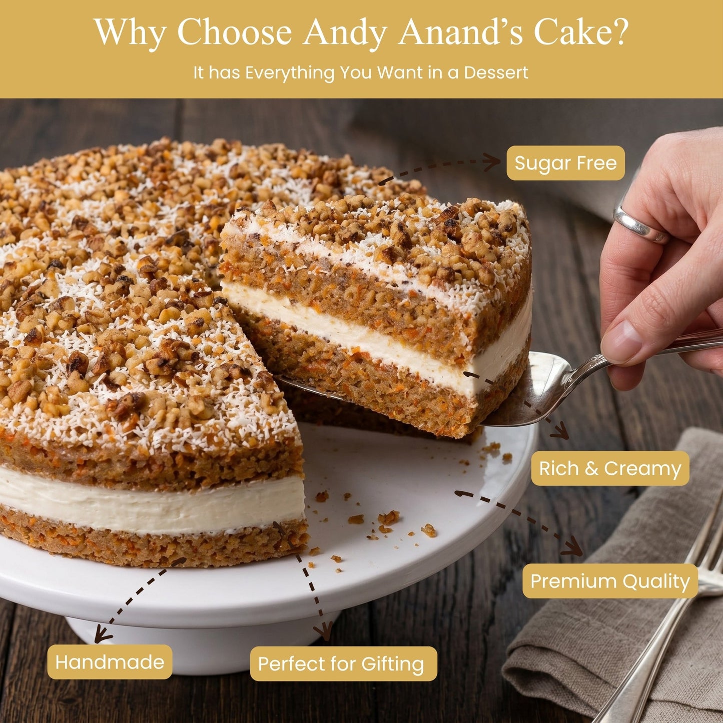Pastel de Zanahoria Sin Azúcar Andy Anand - Delicia Recién Horneada (3.2 lbs)