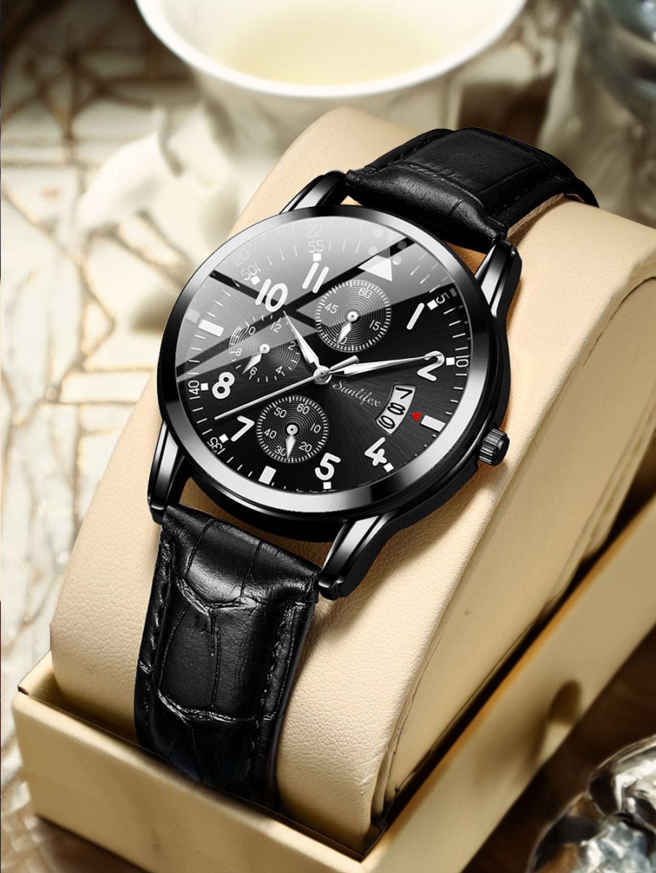 New Men's Watch Student Men's Night Light Waterproof Sports Leather Strap Black Quartz Watch - Korvel