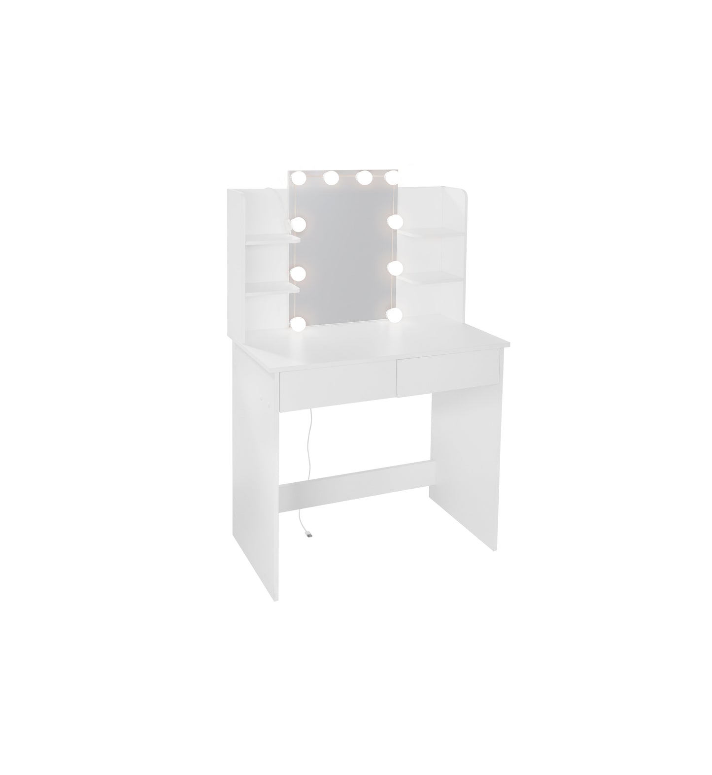 Makeup Vanity Desk With LED Lighted Mirror ,Dressing Table Set With 2 Large Drawers 10 LED Light ,White Color - Korvel