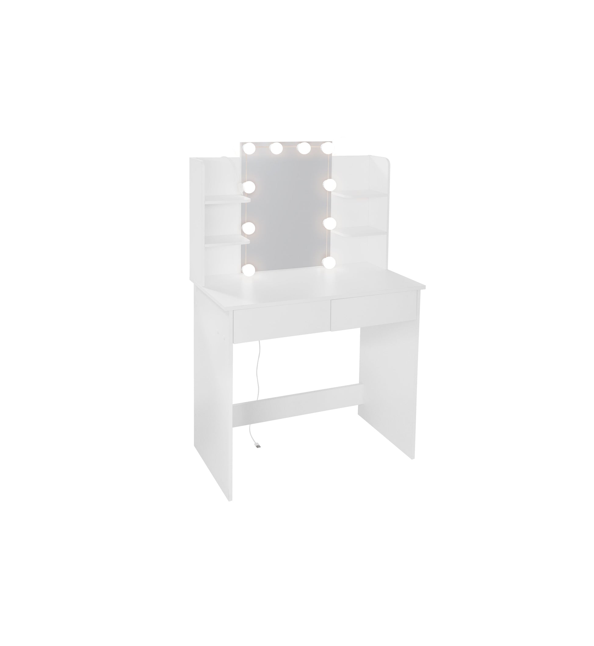 Makeup Vanity Desk With LED Lighted Mirror ,Dressing Table Set With 2 Large Drawers 10 LED Light ,White Color - Korvel