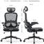 High backrest mesh office chair with 3D armrests, rotating computer task chair with adjustable 2D headrest, tilt function black - Korvel