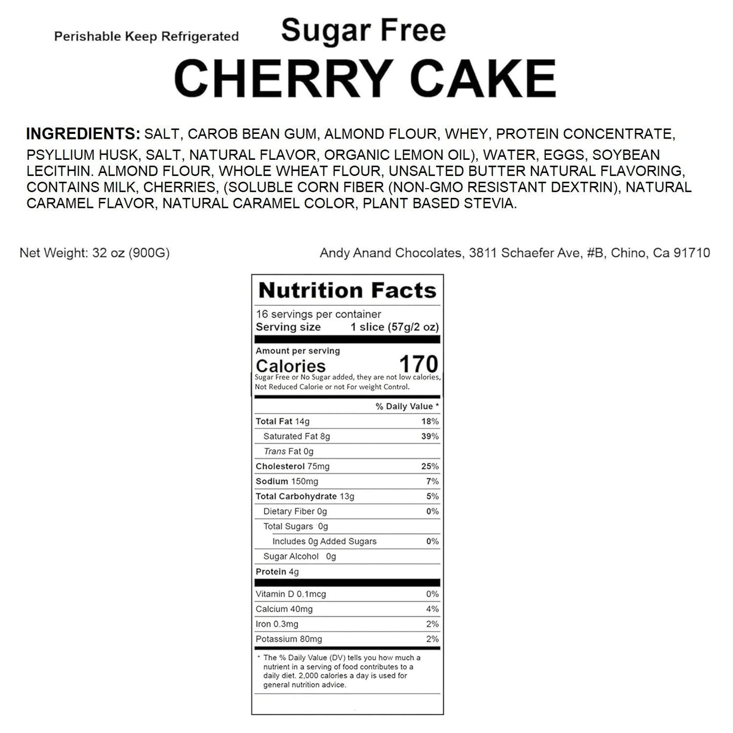Andy Anand's Sugar Free Cherry Cake - 9" Gourmet Dessert