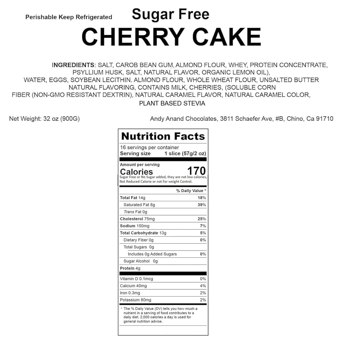 Andy Anand's Sugar Free Cherry Cake - 9" Moist & Decadent
