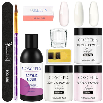 COSCELIA New 120g White Powder Transparent Crystal Powder 150ML Crystal Liquid Nail Shop Nail Tool Set - Korvel