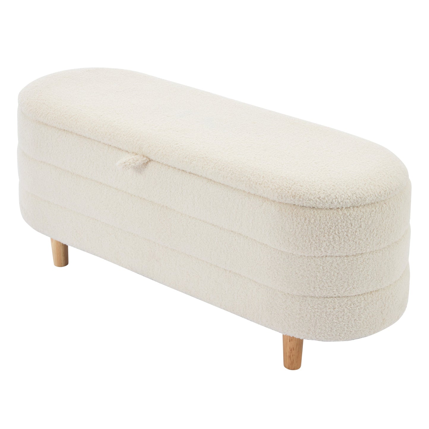 Ottoman de rangement en tissu sherpa élégant avec pieds en bois