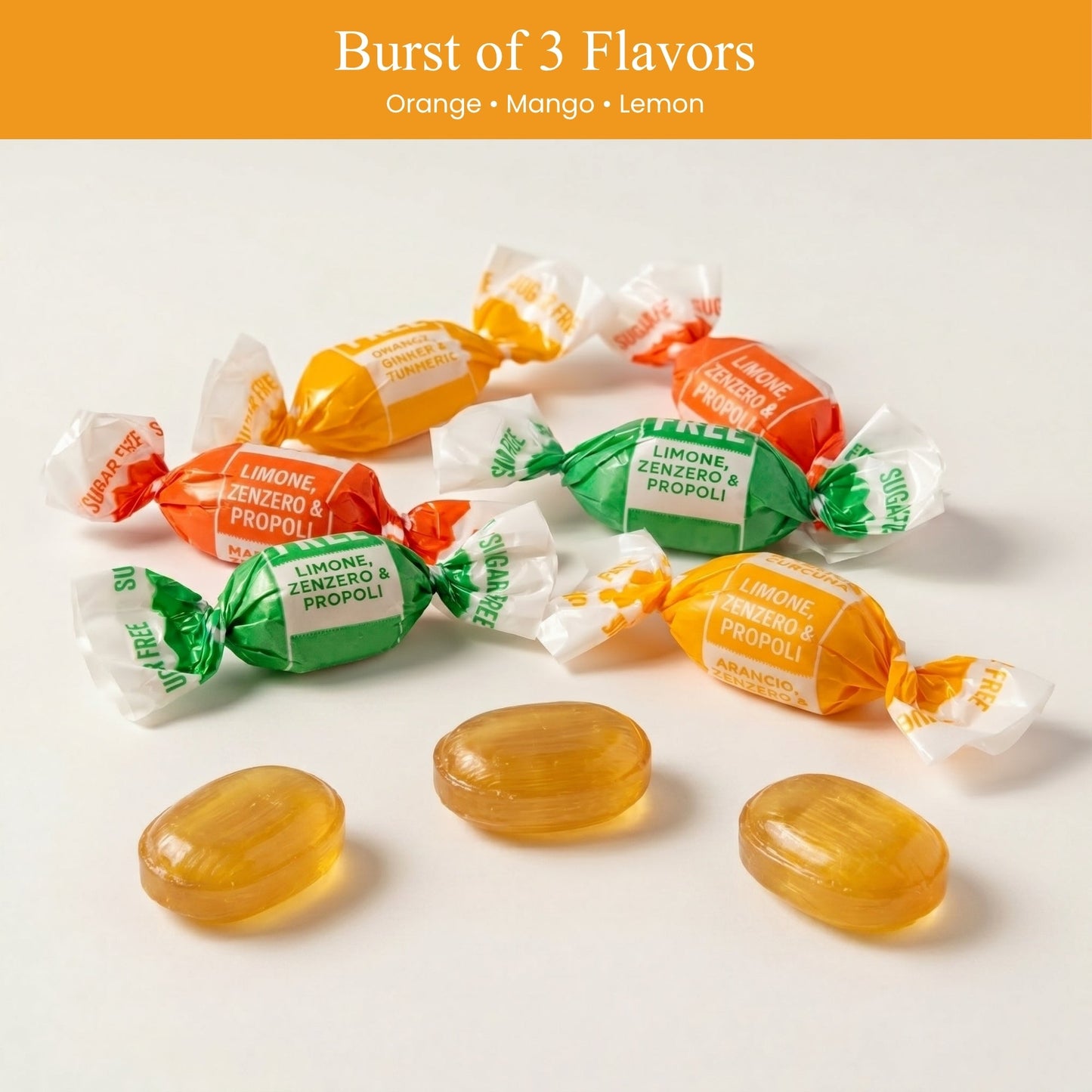 Andy Anand 55 Pc Caramelo de Jengibre Sin Azúcar - 3 Sabores, Hecho en Italia
