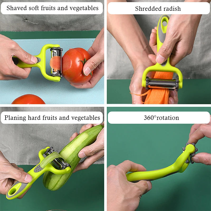 3 In 1 Rotary Peeler Fruit Vegetables Cabbage Graters Salad Carrot Potato Slicer Kitchen Multifunction Grater Julienne Peeler - Korvel