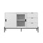 Modern characteristic storage cabinet side panel with glass sliding door and 3 drawers, dining table cabinet in white color - Korvel