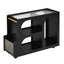 Stylish mobile desk with lockable wheels,bedside table with 5mm thick grooved tempered glass and gold round bars ，black - Korvel