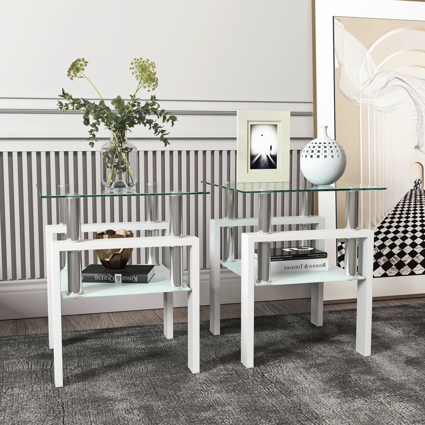 Set of 2 Modern Tempered Glass Coffee Tables