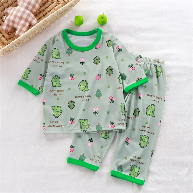 hibobi 2-Piece Children Air-Conditioning Clothing Summer Home Clothes Three-Quarter Sleeve Underwear Set Baby Pajamas Tracksuit - Korvel