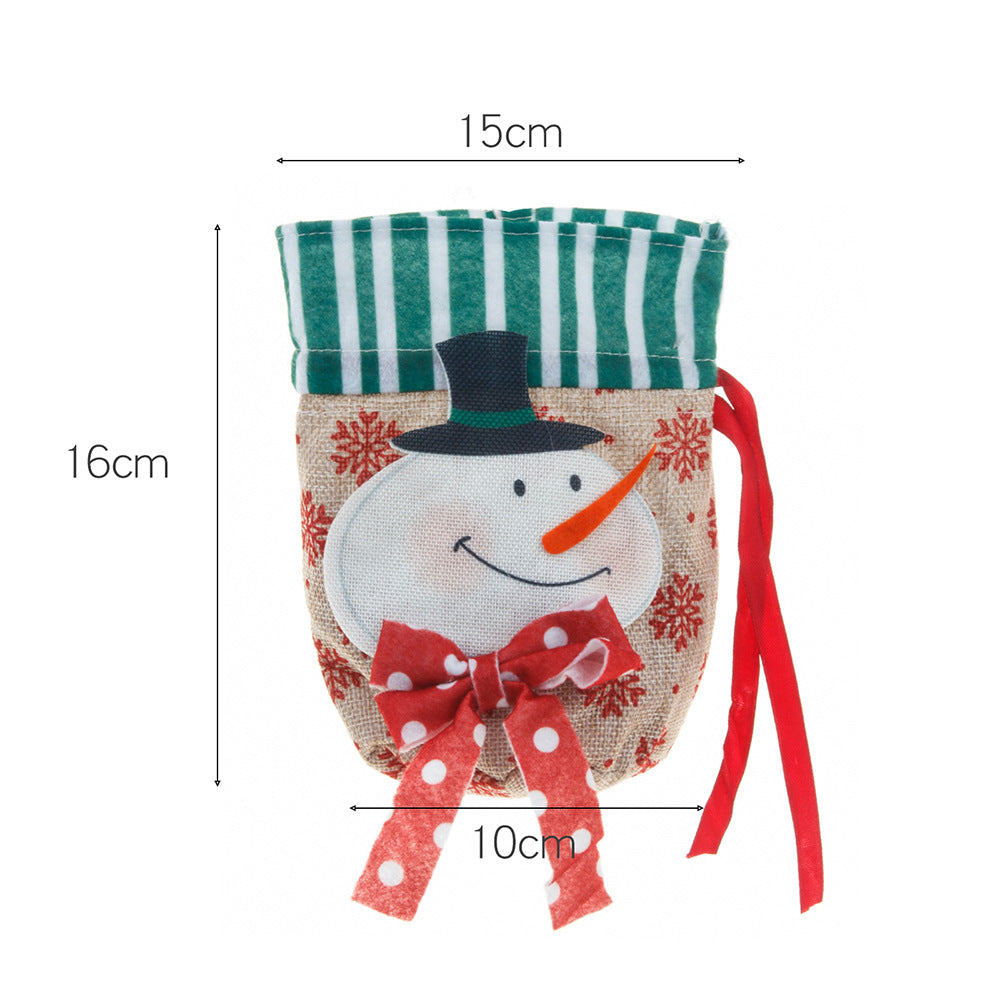 Christmas Apple Bag Accessories Linen Cartoon Santa Claus Snowman Gift Bag Candy Bag Gift Bag - Korvel