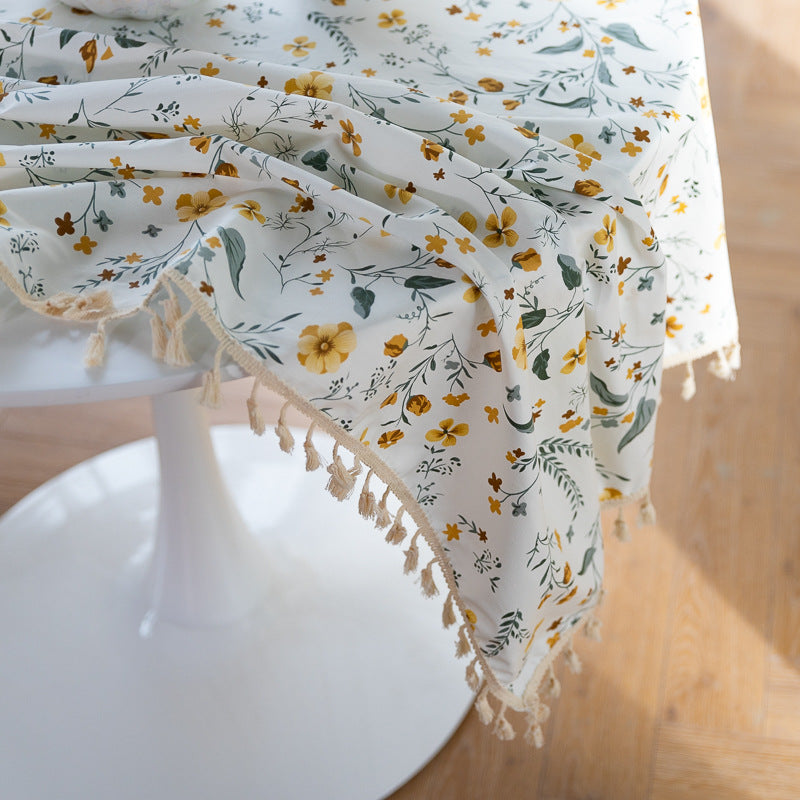 Pure Cotton Literary Nordic Japanese Tassel Tablecloth Printing Cover Towel Broken Flower Rectangular Tablecloth - Korvel