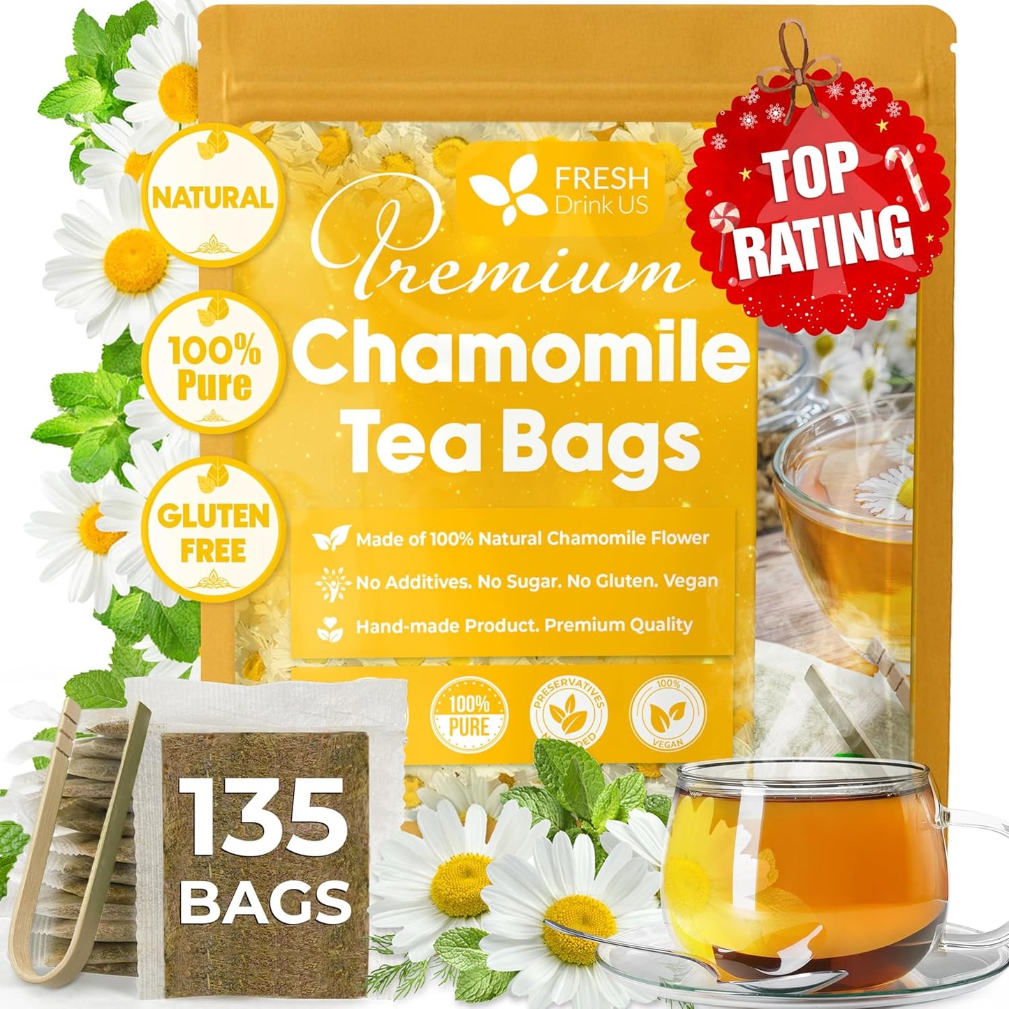 Premium Chamomile Tea Bags - 100% Natural & Biodegradable