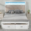Wood Full Size Platform Bed with Upholstered Headboard and LED and 2 Drawers, Antique White - Korvel