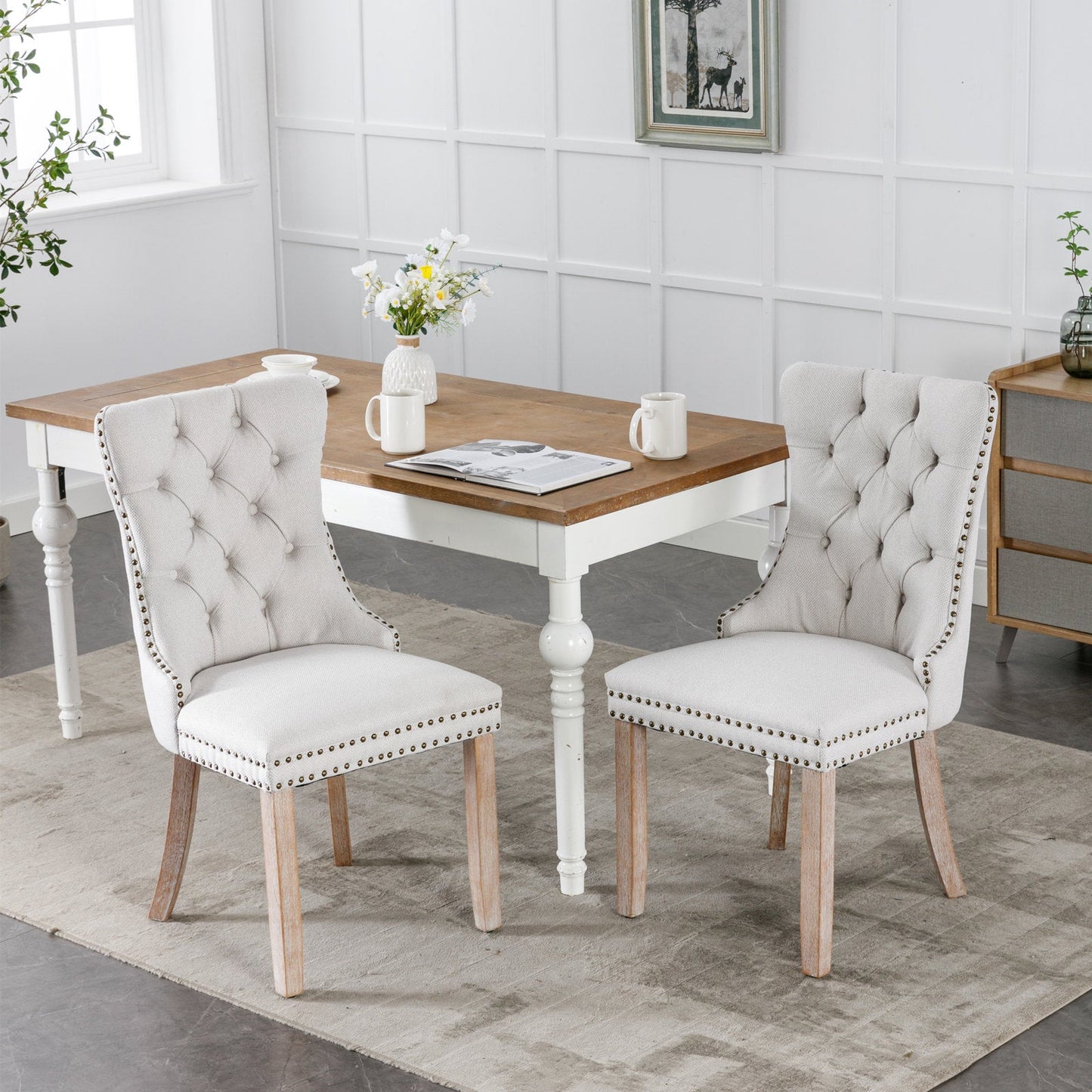 Premium Tufted Solid Wood Dining Chair Set - Gray