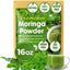 Polvo de hoja de moringa premium, 100 % natural y puro, sin aditivos, sin gluten, sin azúcar, vegano. 