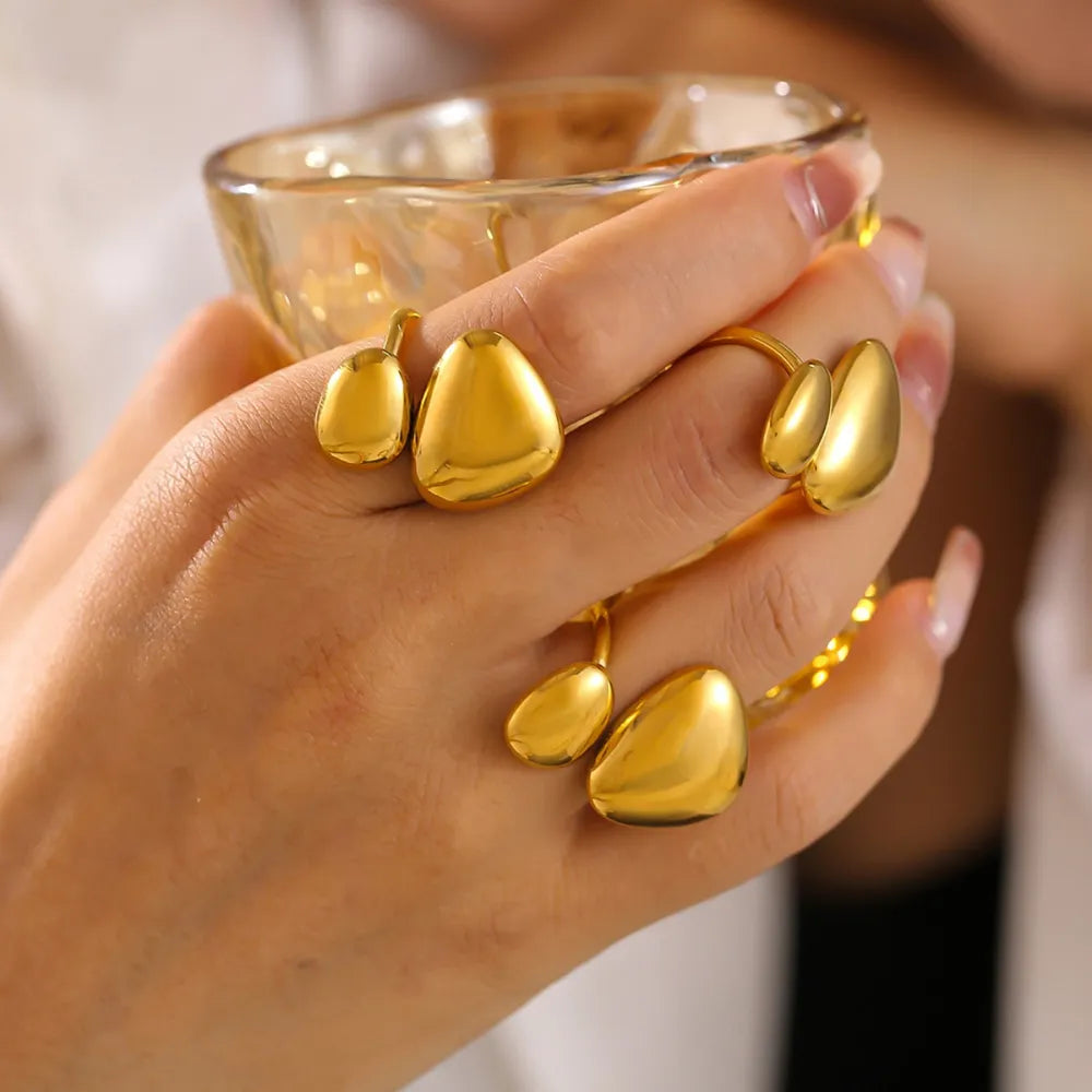 Geometric Irregular Smooth Open Ring Stainless Steel Plated Ring - Korvel