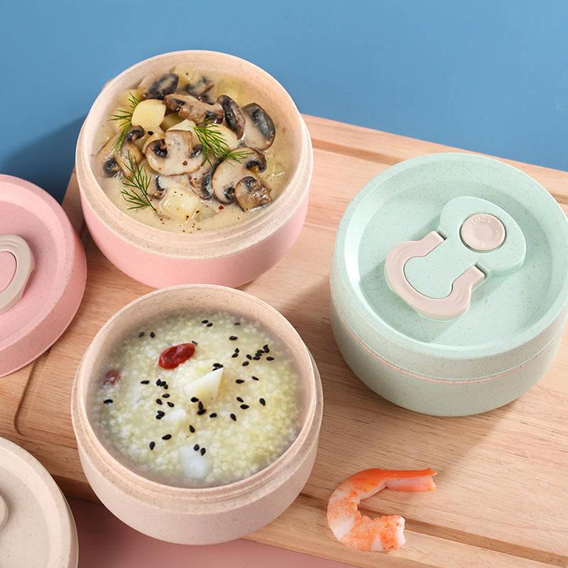 Sealed portable wheat straw insulated lunch box lunch box can be heated in microwave 650ml round lunch box - Korvel