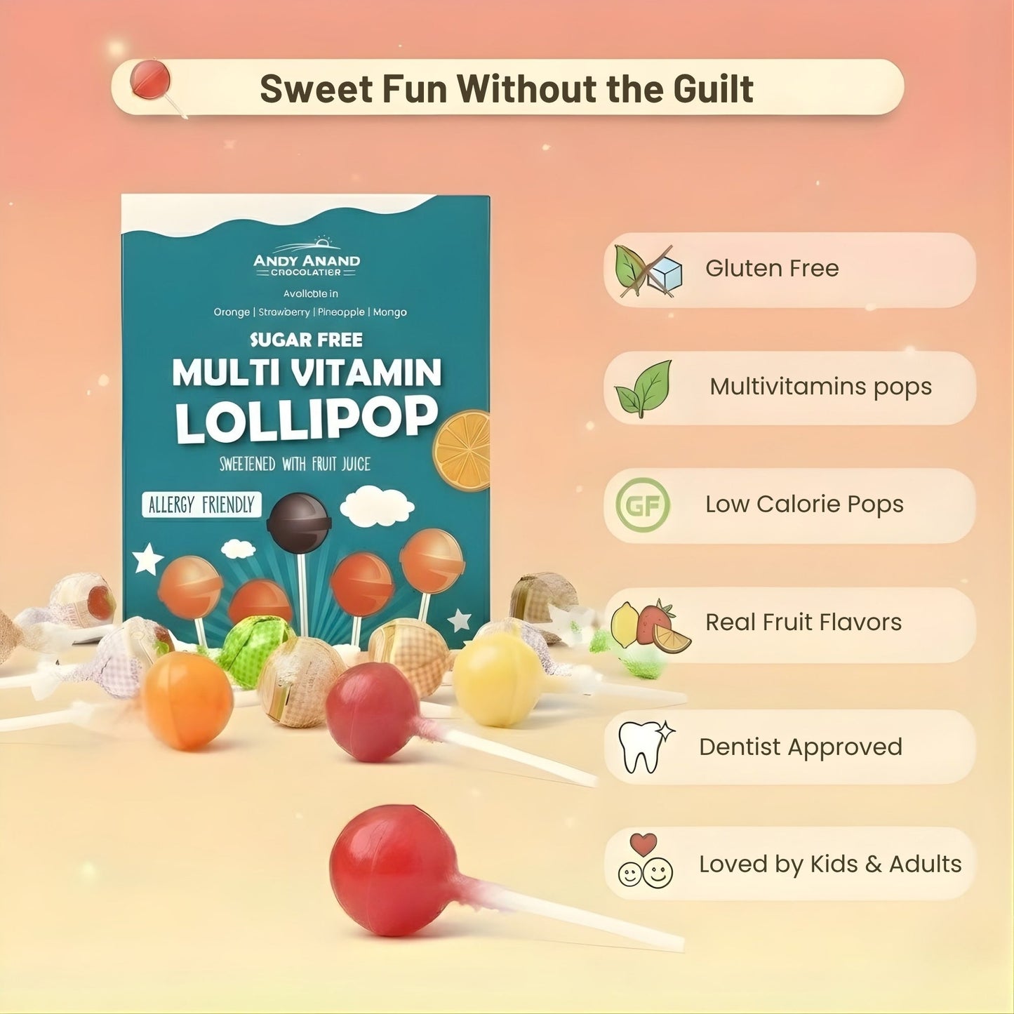 Sucettes à faible teneur en calories Andy Anand avec multivitamines - 8,8 oz