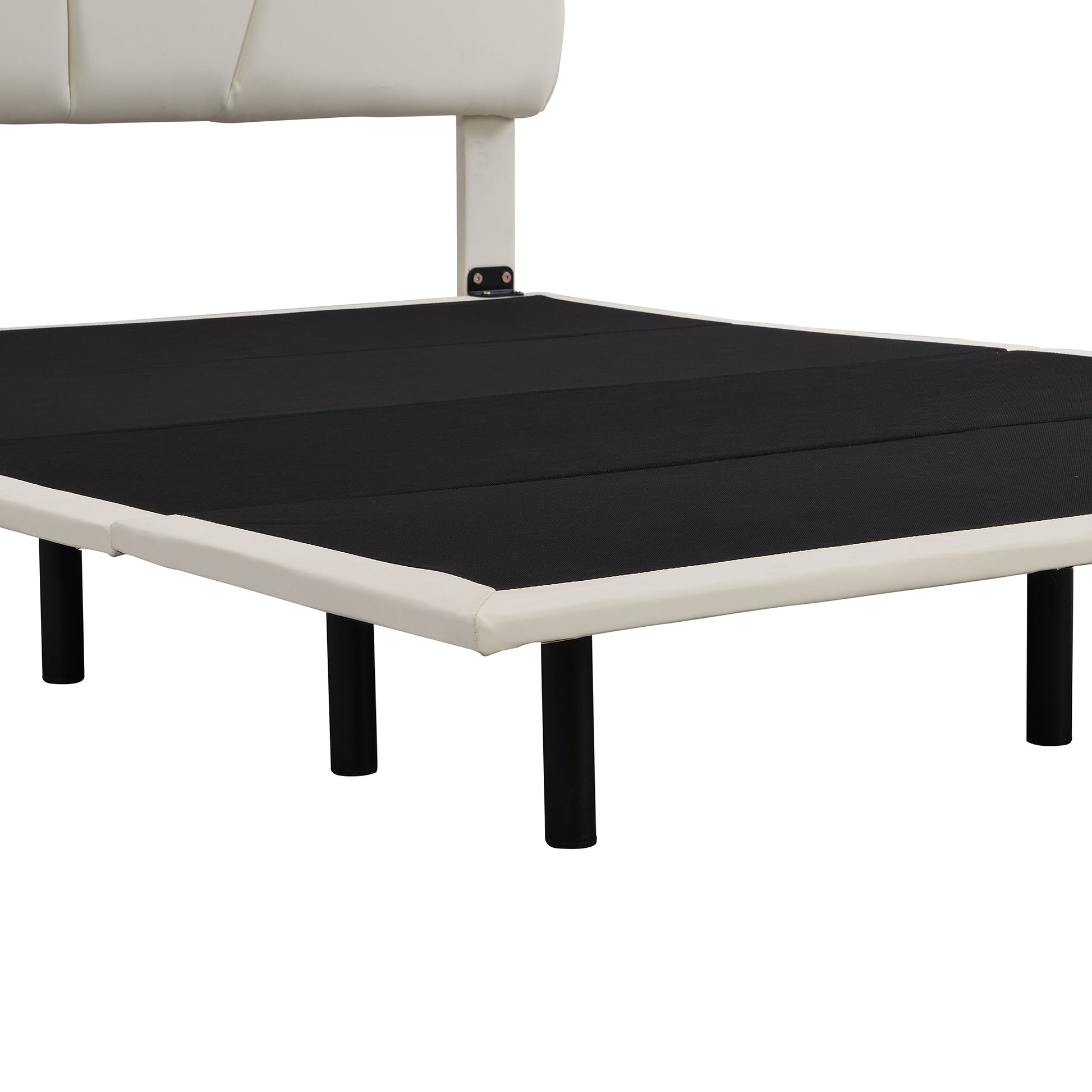 Queen Size Upholstery LED Floating Bed with PU Leather Headboard and Support Legs,Beige - Korvel