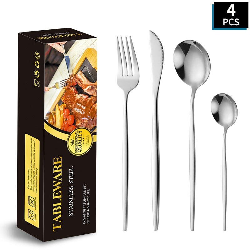 Portuguese Stainless Steel Knife Fork Spoon Golden Steak Knife Fork Set Four-Piece Tableware Set - Korvel
