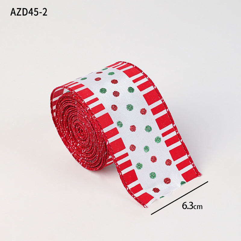 Christmas decoration ribbon, cedar pattern printed ribbon, bow tie, Christmas decoration ribbon, holiday ribbon - Korvel